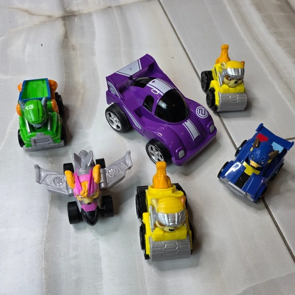 Paw Patrol Toy Vehicle Lot Chase Rocky Skye Rubble‎ Racing Car 6 Piece Set G1